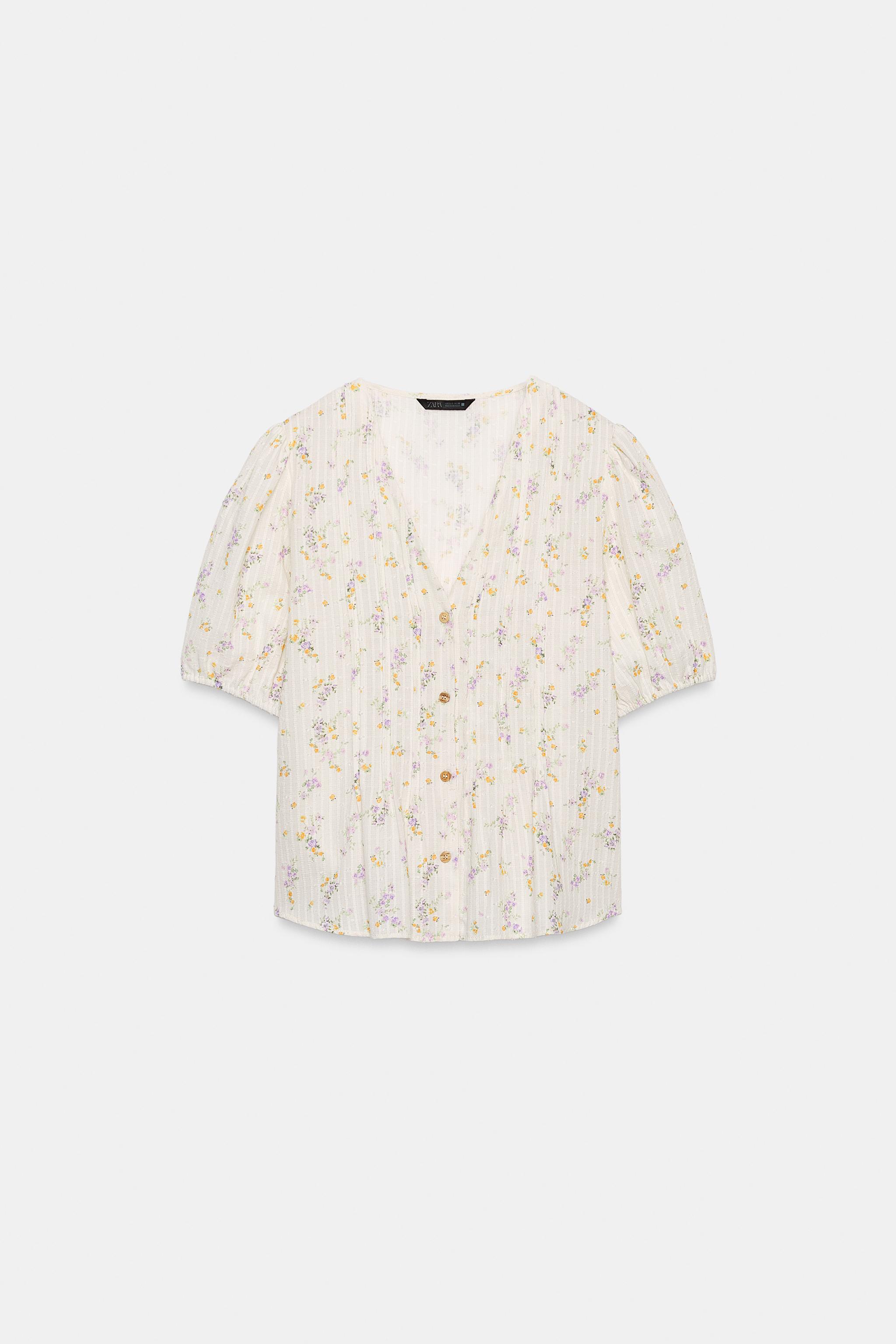 BLOUSE À IMPRIMÉ FLEURI ET PLIS NERVURES